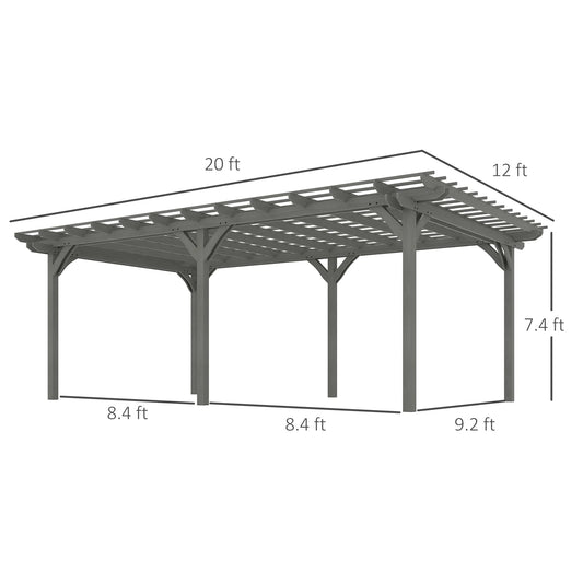 12' X 20' Wooden Pergola Grape Trellis, Outdoor Gazebo for Garden, Patio, Backyard, Deck, Gray