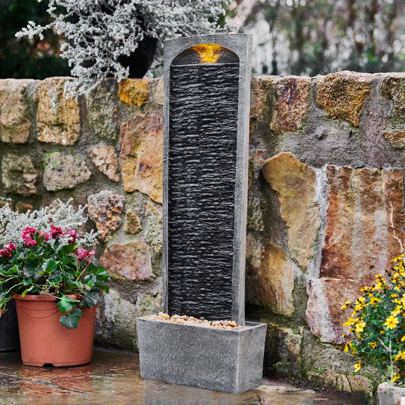 38.5" Modern Outdoor LED Waterfall Fountain