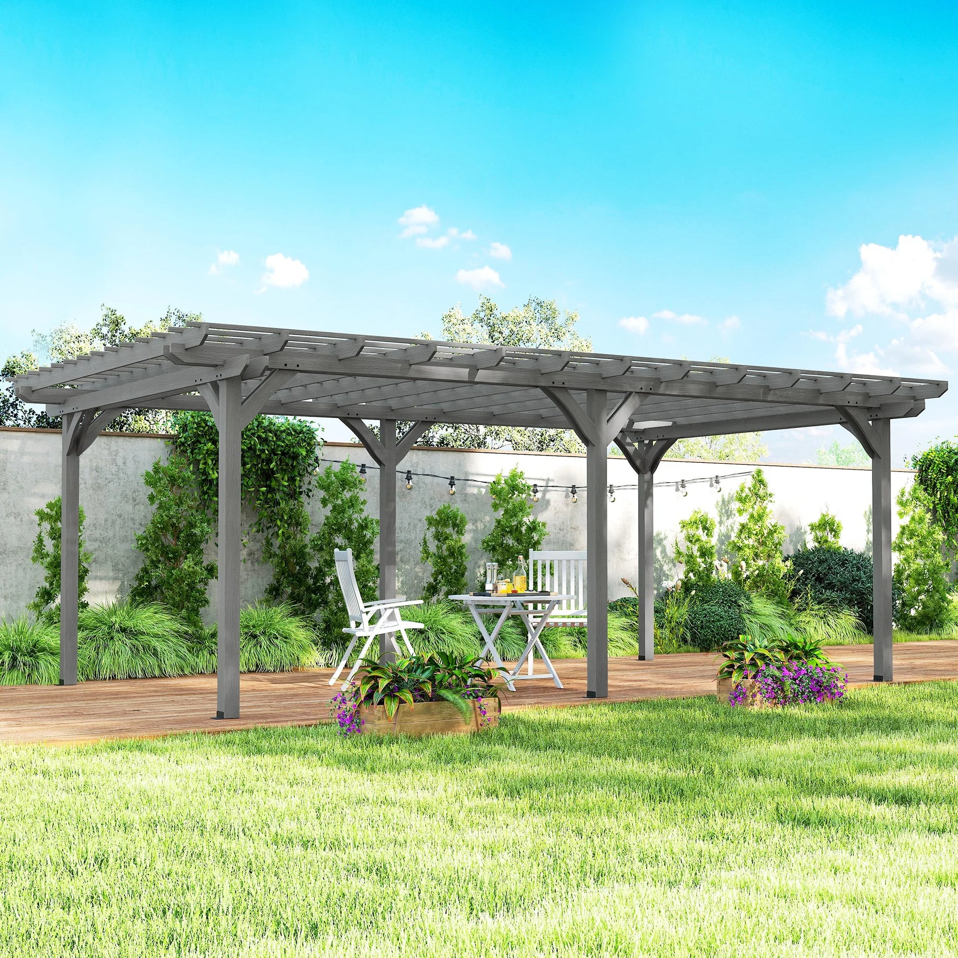 12' X 20' Wooden Pergola Grape Trellis, Outdoor Gazebo for Garden, Patio, Backyard, Deck, Gray
