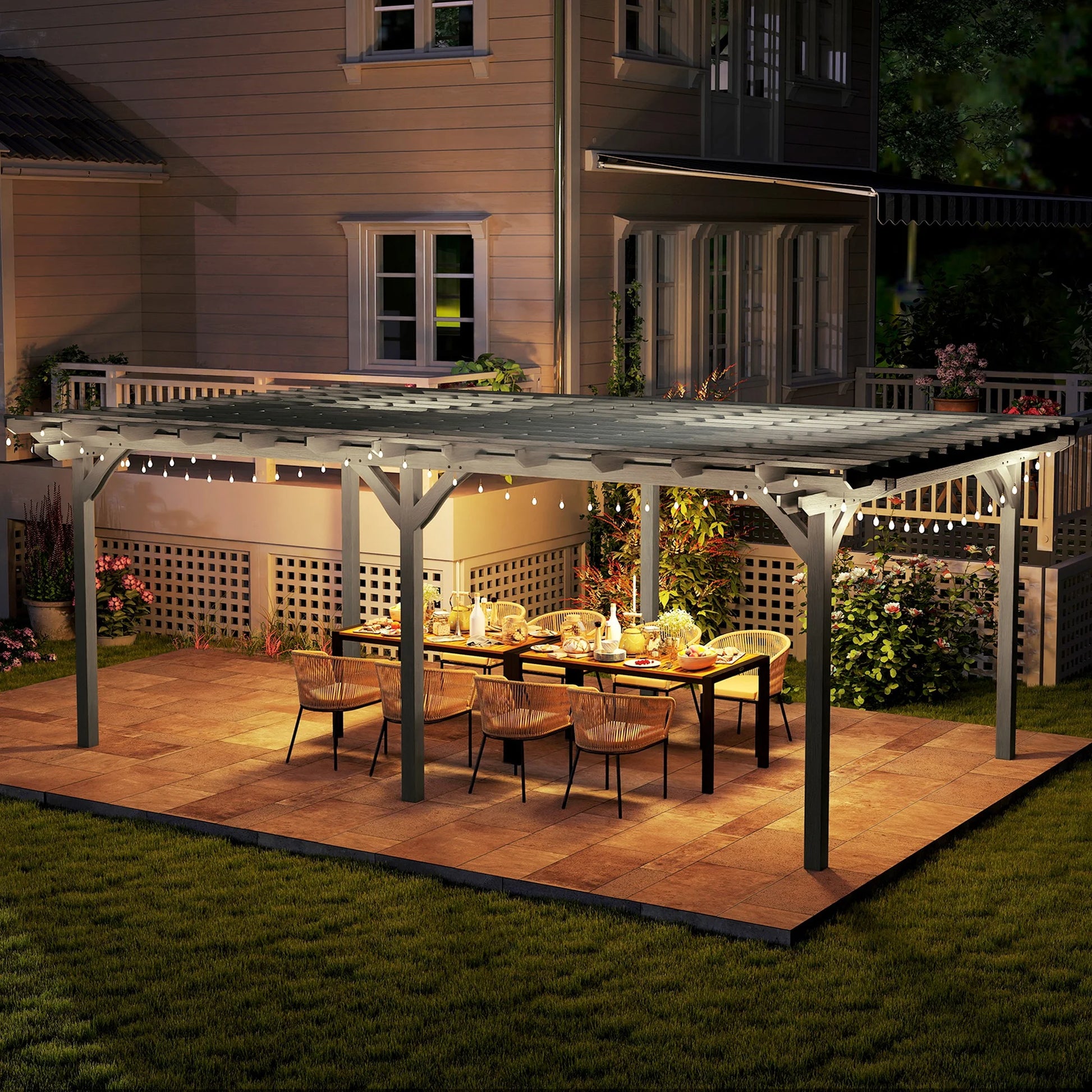 12' X 20' Wooden Pergola Grape Trellis, Outdoor Gazebo for Garden, Patio, Backyard, Deck, Gray