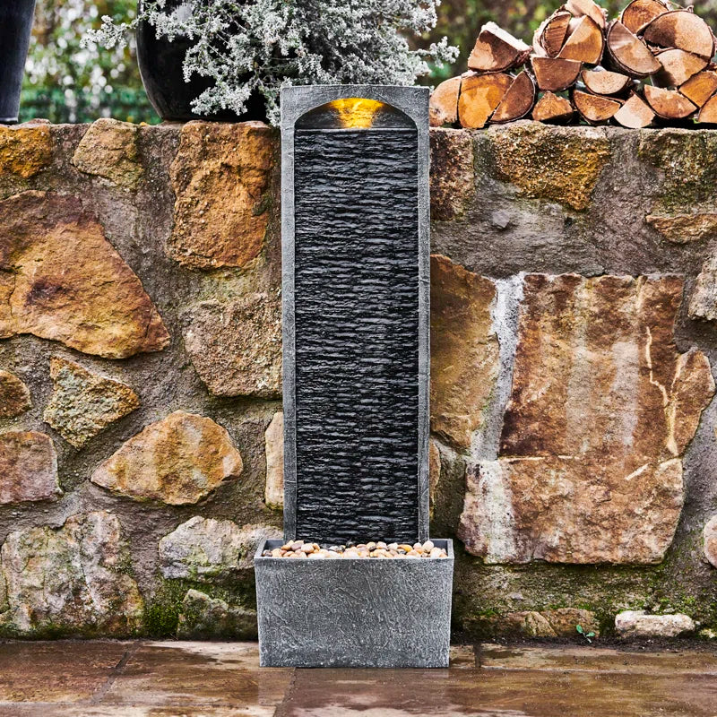 38.5" Modern Outdoor LED Waterfall Fountain