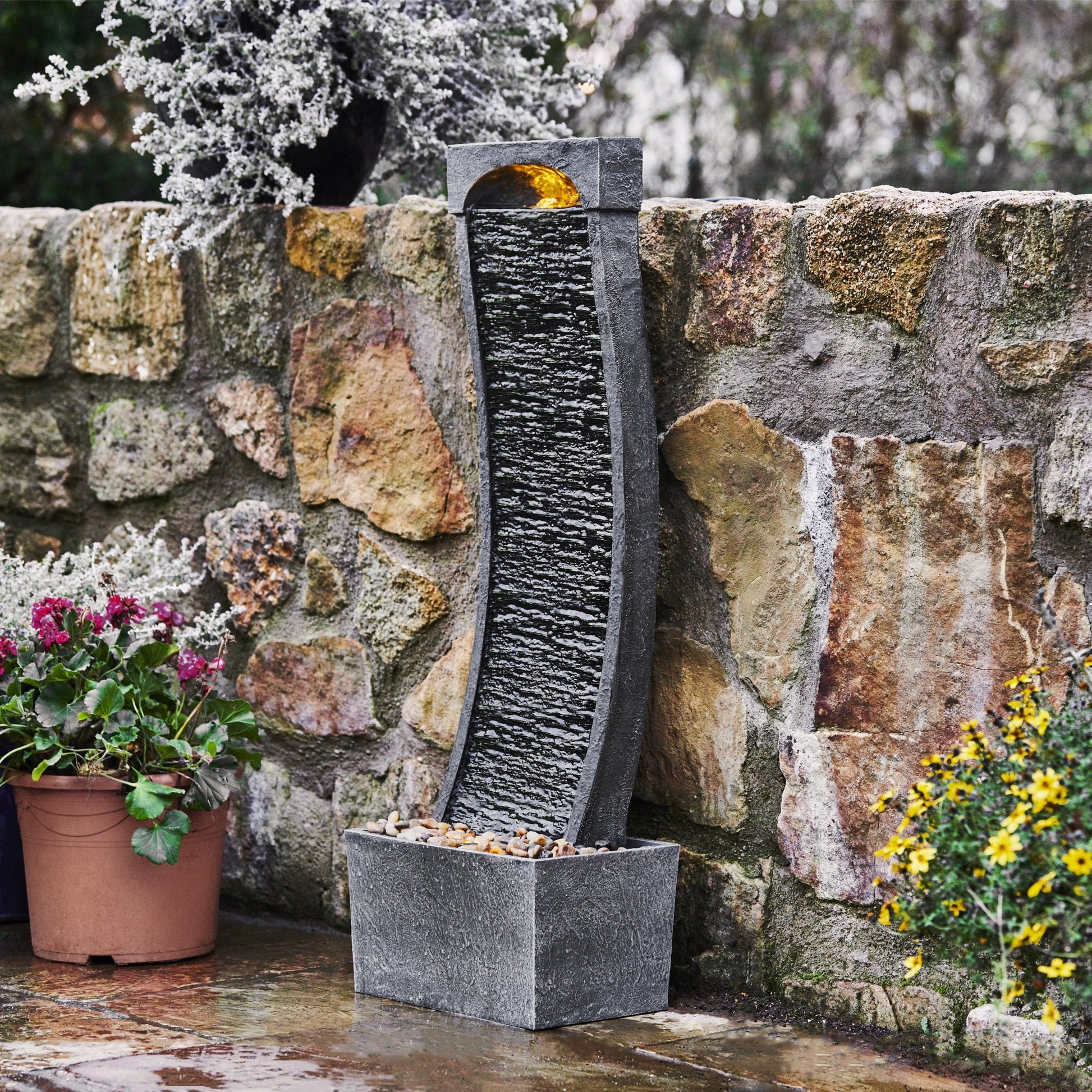 38.58" Curved Waterfall Fountain with LED
