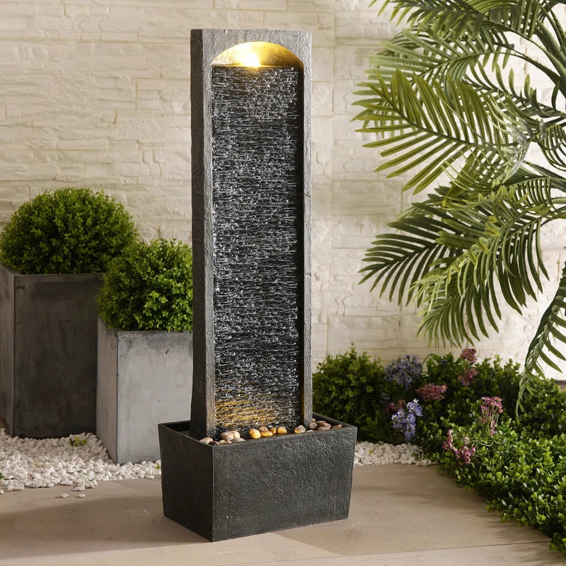 38.5" Modern Outdoor LED Waterfall Fountain