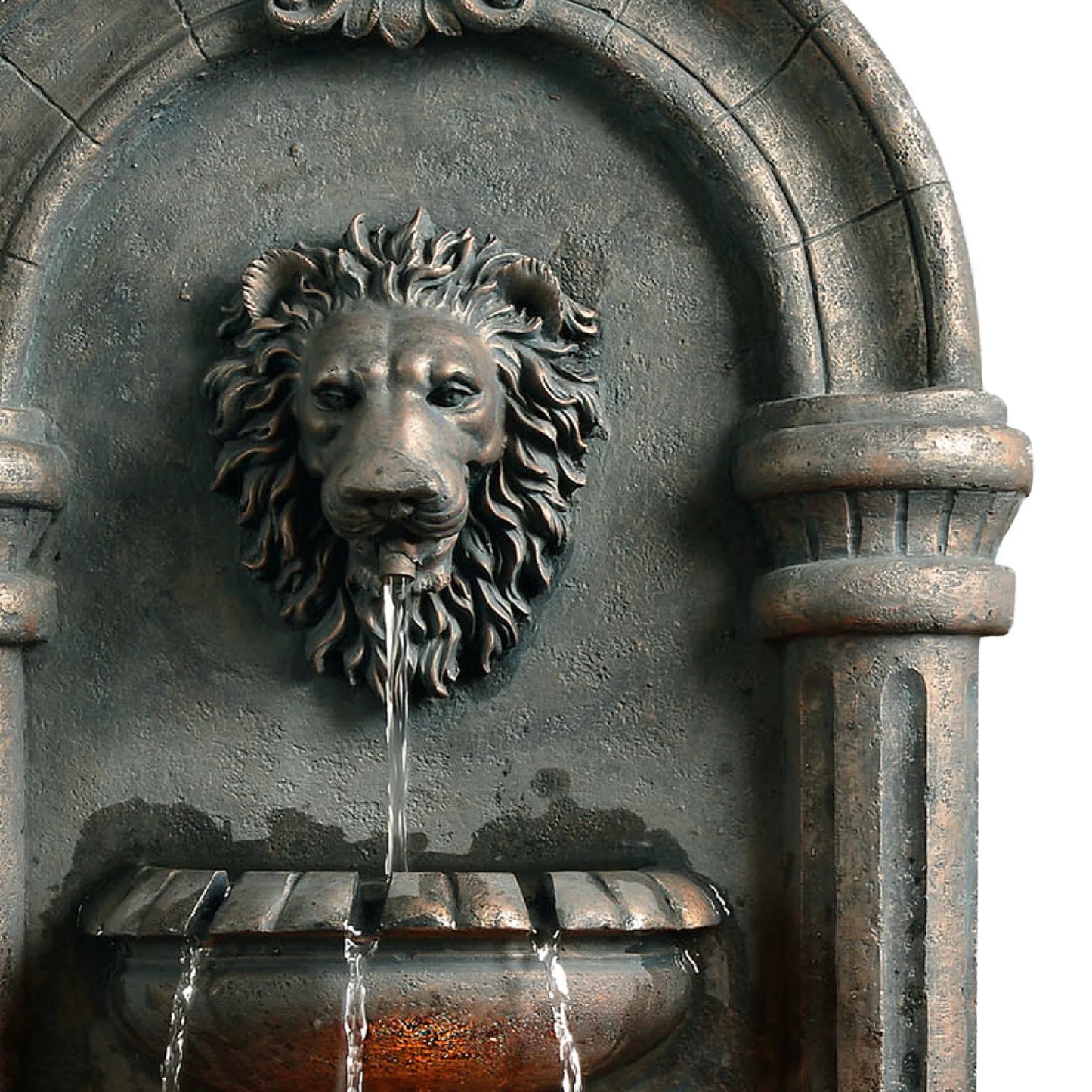 Tiered Lion Outdoor Water Fountain–Led Light with Built-In Electric Pump & Simple Setup, Antique Bronze