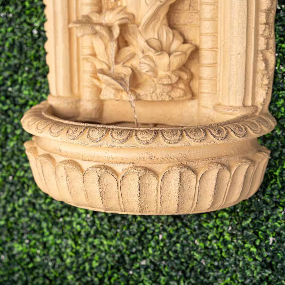 30.3" Solar Waterfall Pot Fountain, Tall Brown Maiden Holding Pot Wall Fountain, Outdoor Water Fountain, Polyresin