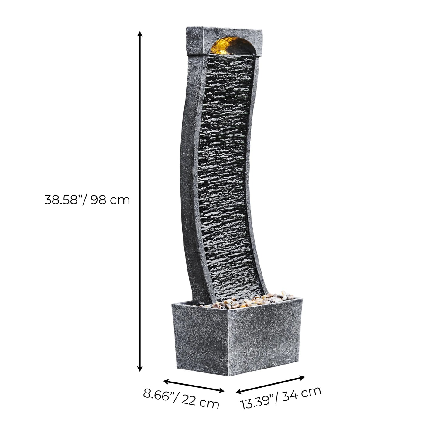 38.58" Curved Waterfall Fountain with LED