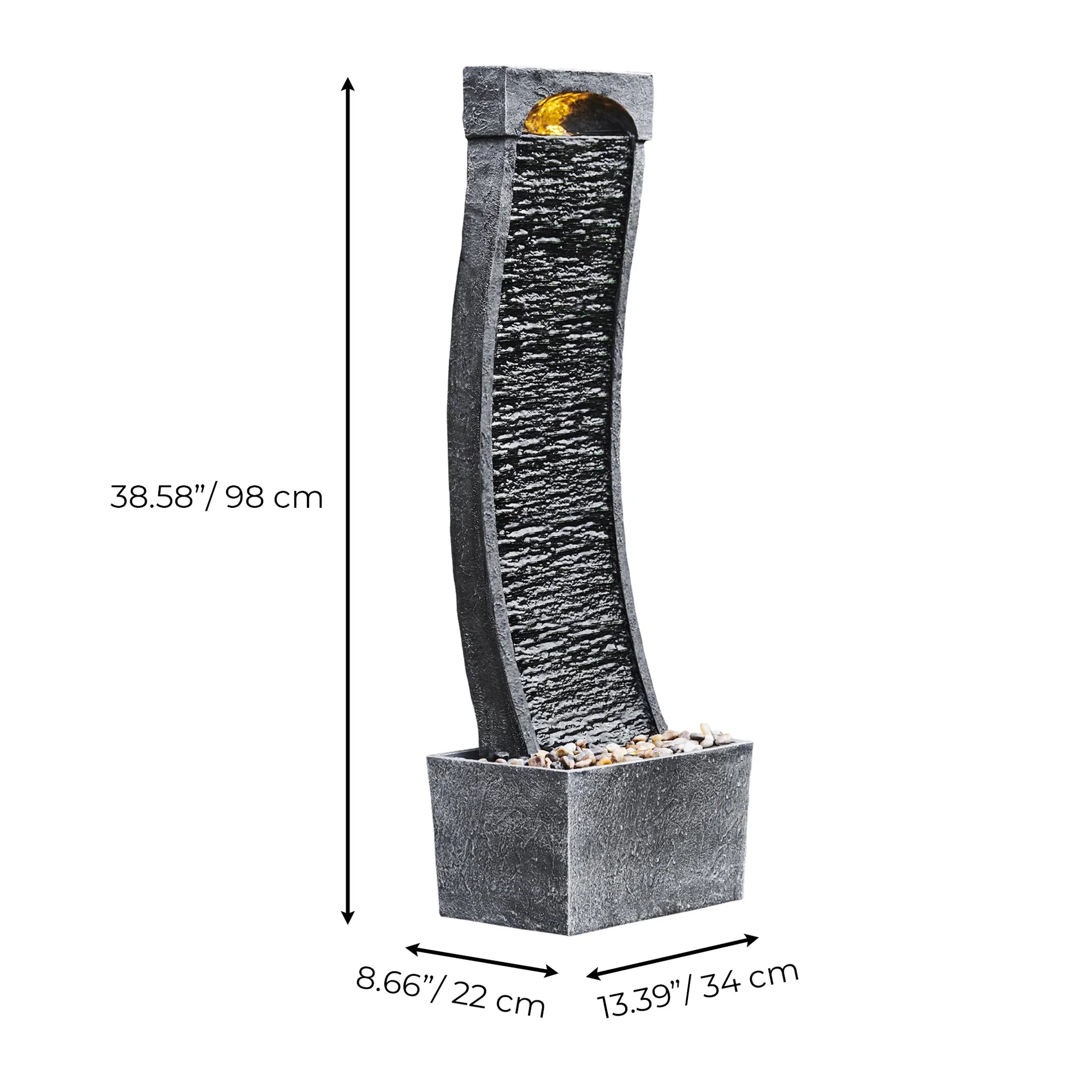 38.58" Curved Waterfall Fountain with LED