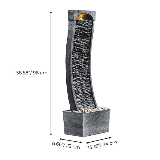 38.58" Curved Waterfall Fountain with LED