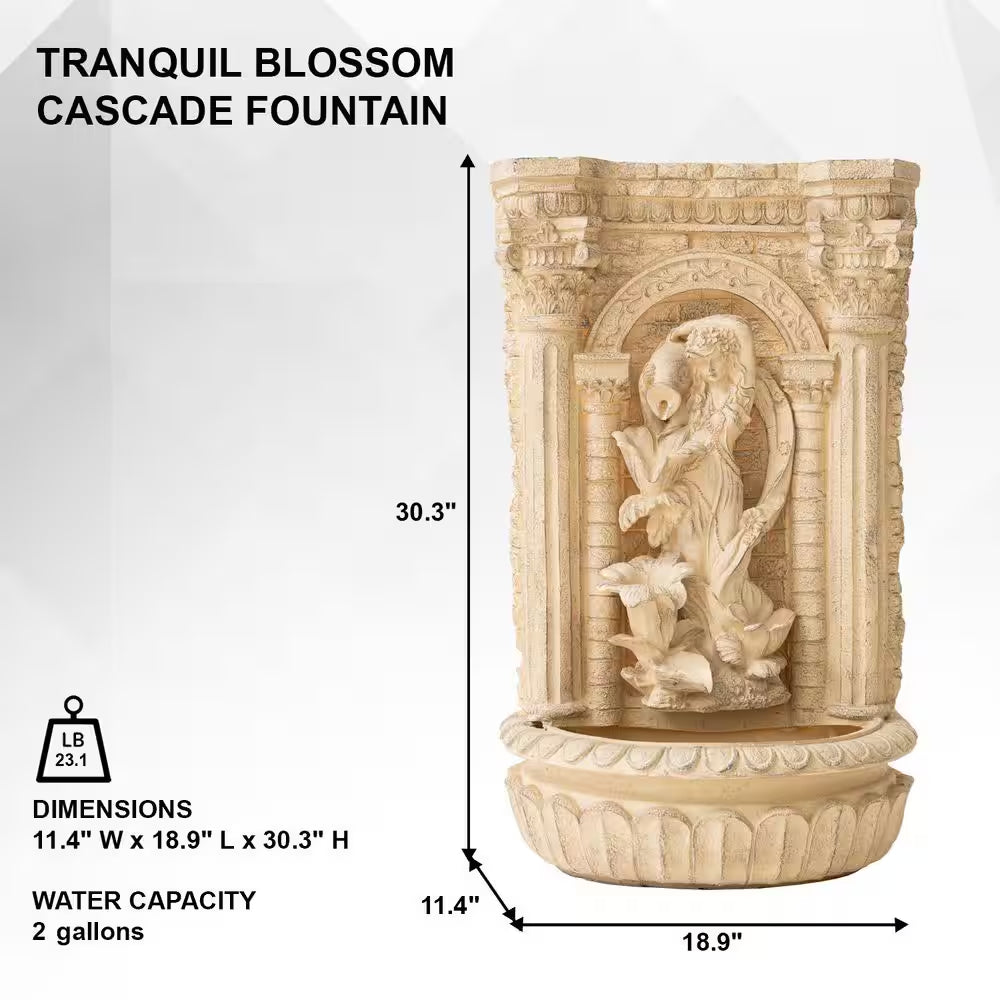 30.3" Solar Waterfall Pot Fountain, Tall Brown Maiden Holding Pot Wall Fountain, Outdoor Water Fountain, Polyresin