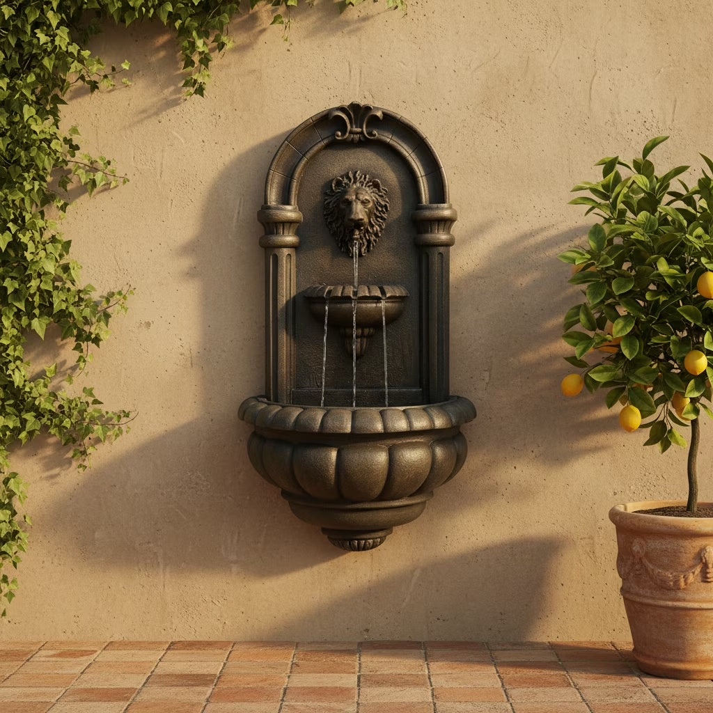 Tiered Lion Outdoor Water Fountain–Led Light with Built-In Electric Pump & Simple Setup, Antique Bronze