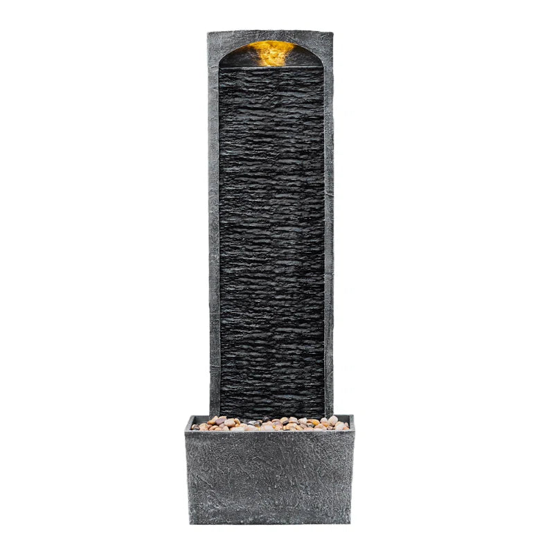 38.5" Modern Outdoor LED Waterfall Fountain