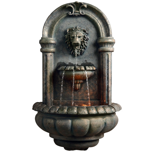 Tiered Lion Outdoor Water Fountain–Led Light with Built-In Electric Pump & Simple Setup, Antique Bronze