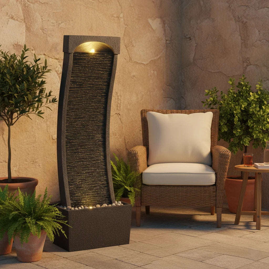 38.58" Curved Waterfall Fountain with LED