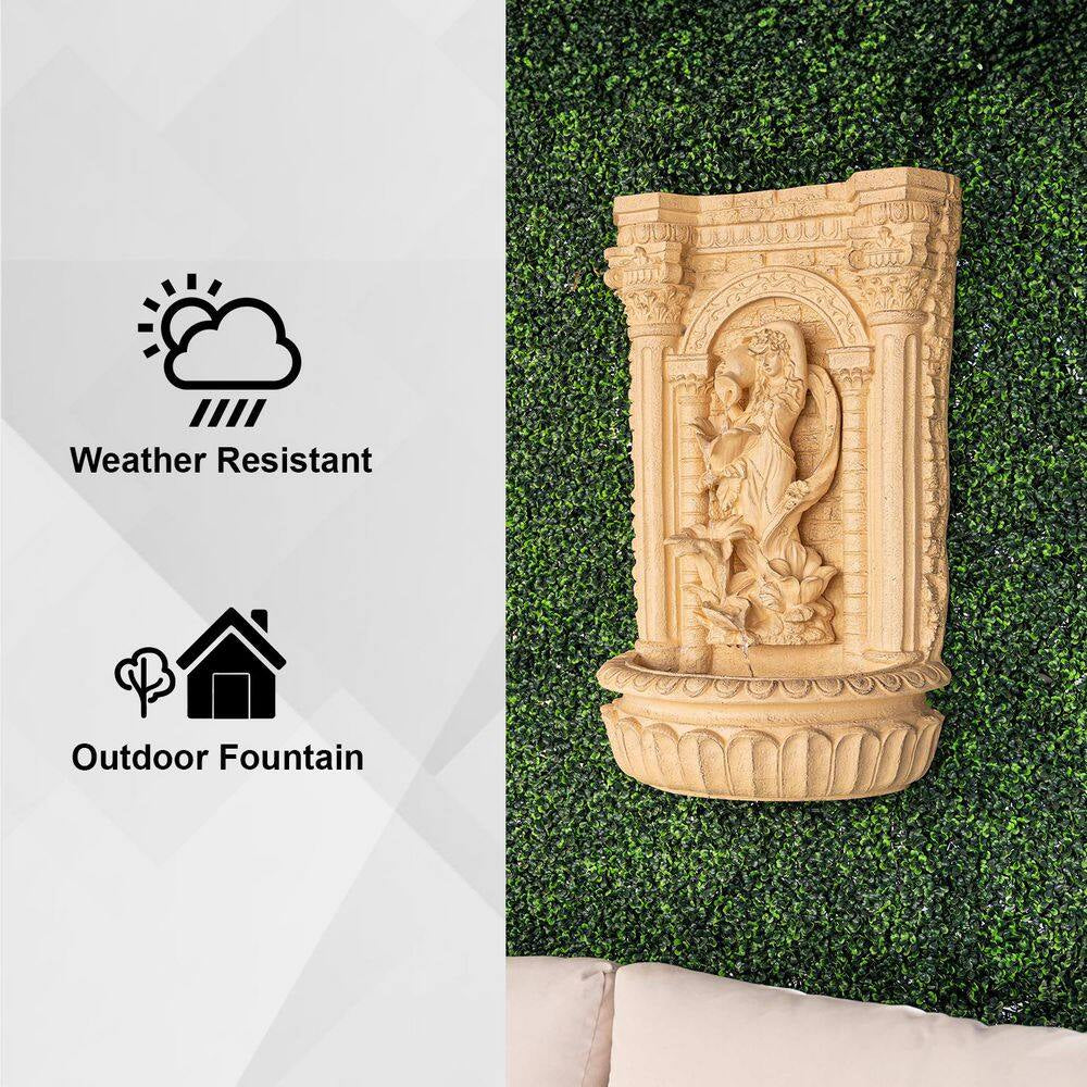 30.3" Solar Waterfall Pot Fountain, Tall Brown Maiden Holding Pot Wall Fountain, Outdoor Water Fountain, Polyresin