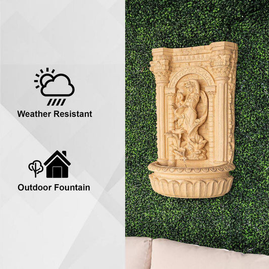 30.3" Solar Waterfall Pot Fountain, Tall Brown Maiden Holding Pot Wall Fountain, Outdoor Water Fountain, Polyresin