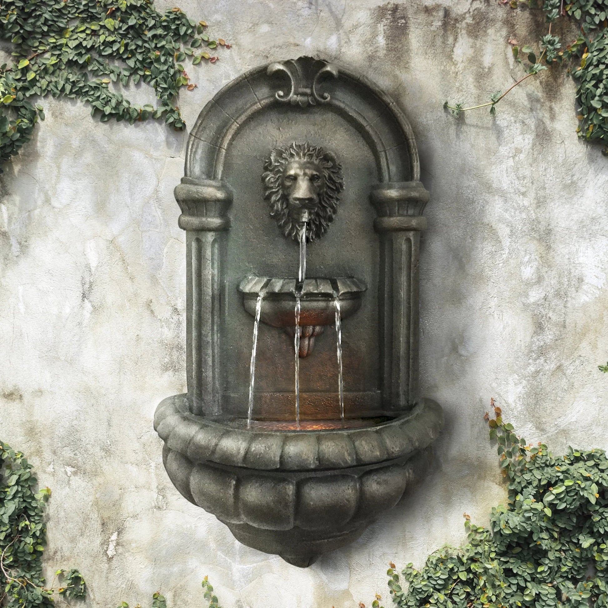 Tiered Lion Outdoor Water Fountain–Led Light with Built-In Electric Pump & Simple Setup, Antique Bronze