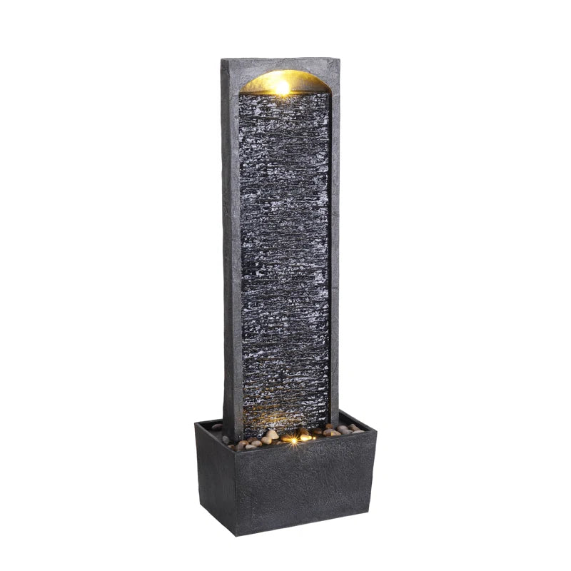 38.5" Modern Outdoor LED Waterfall Fountain