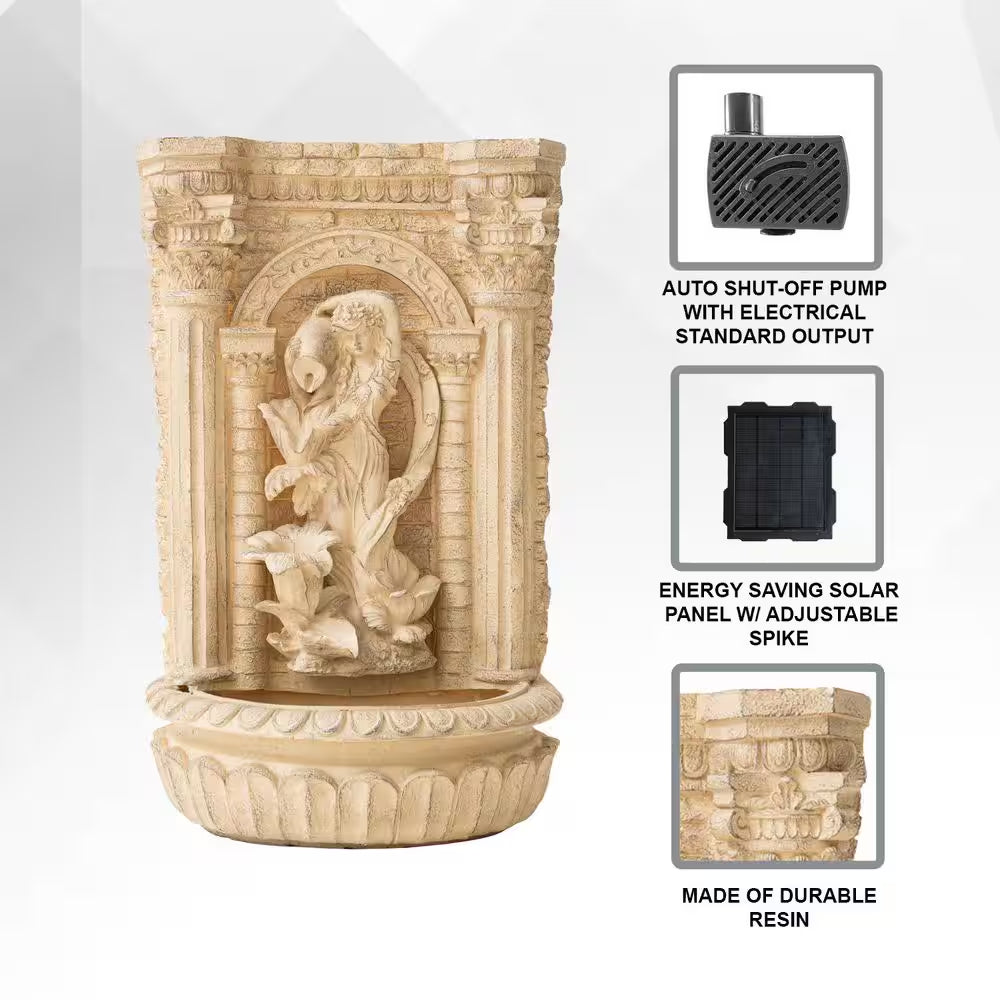 30.3" Solar Waterfall Pot Fountain, Tall Brown Maiden Holding Pot Wall Fountain, Outdoor Water Fountain, Polyresin