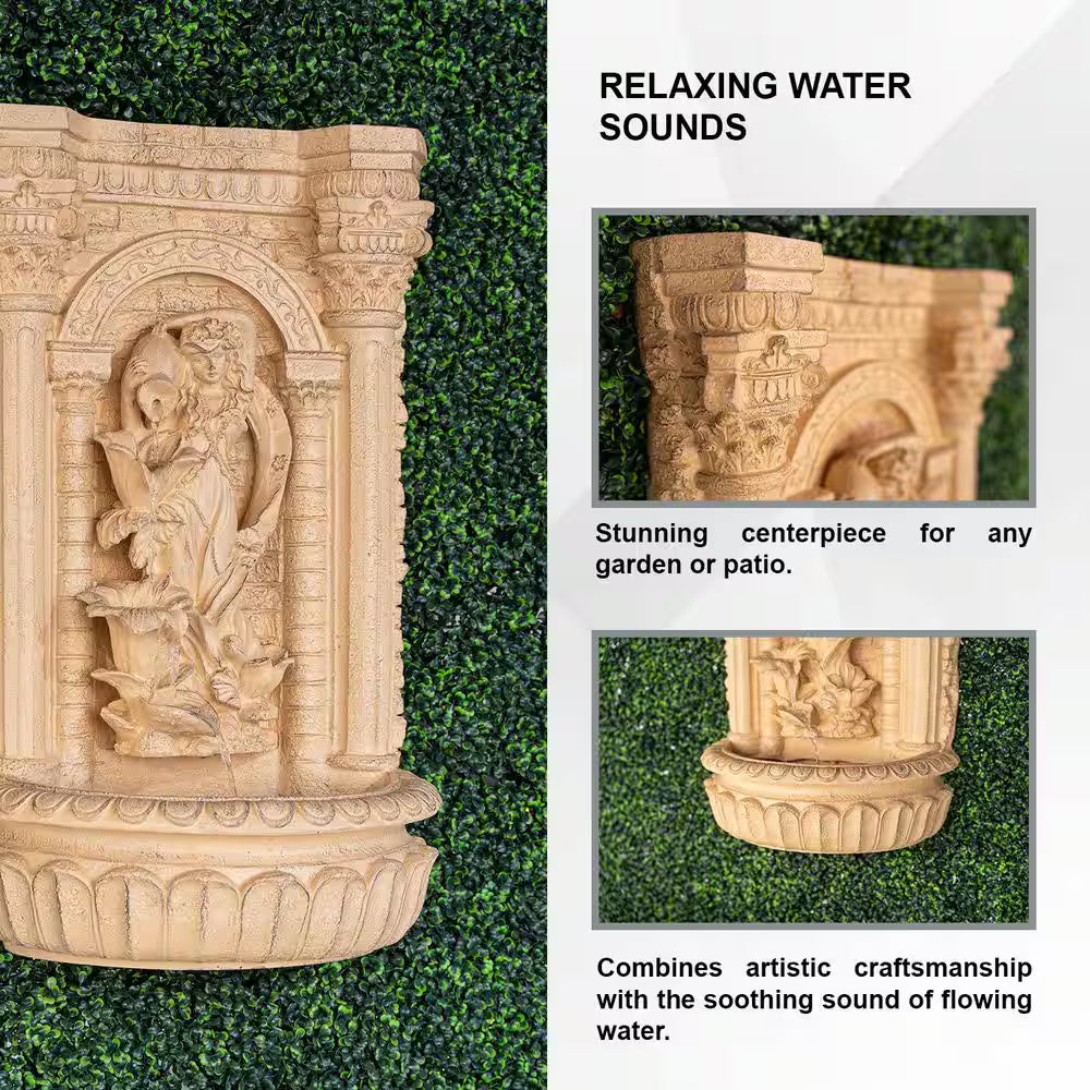 30.3" Solar Waterfall Pot Fountain, Tall Brown Maiden Holding Pot Wall Fountain, Outdoor Water Fountain, Polyresin
