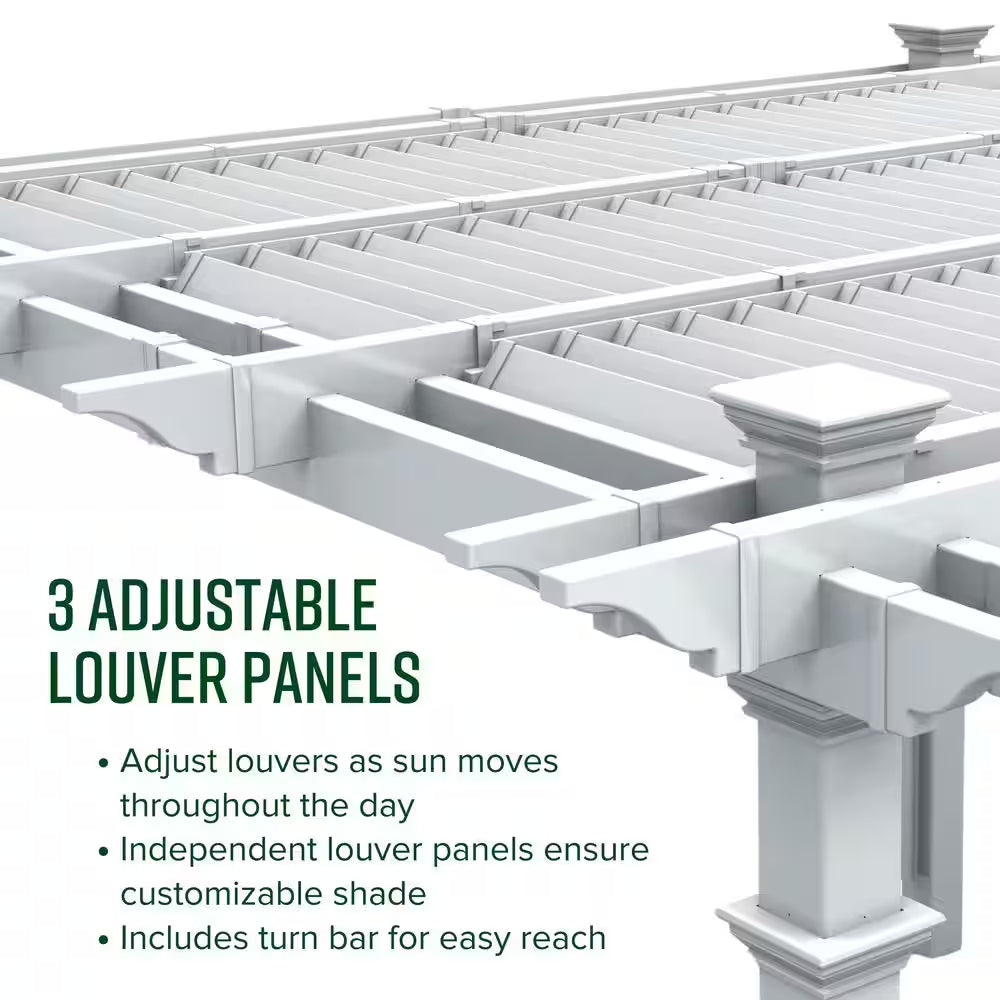 144"L X 144"W X 104"H Vinyl Camelot Louvered Pergola, White, VA42070