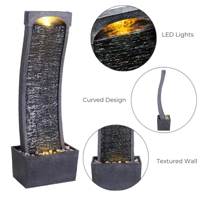 38.58" Curved Waterfall Fountain with LED