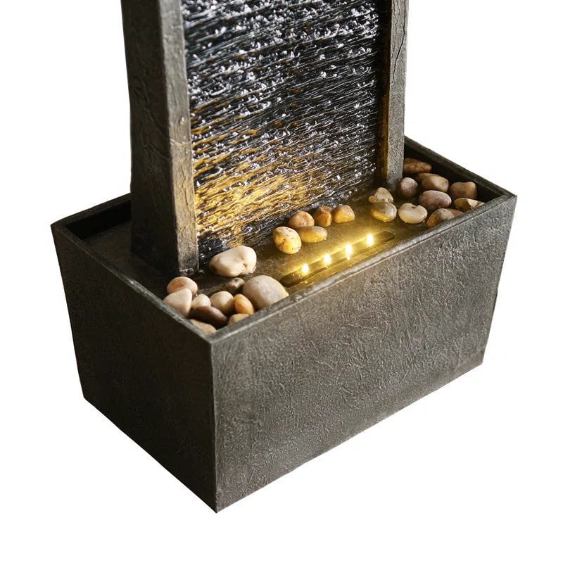 38.5" Modern Outdoor LED Waterfall Fountain