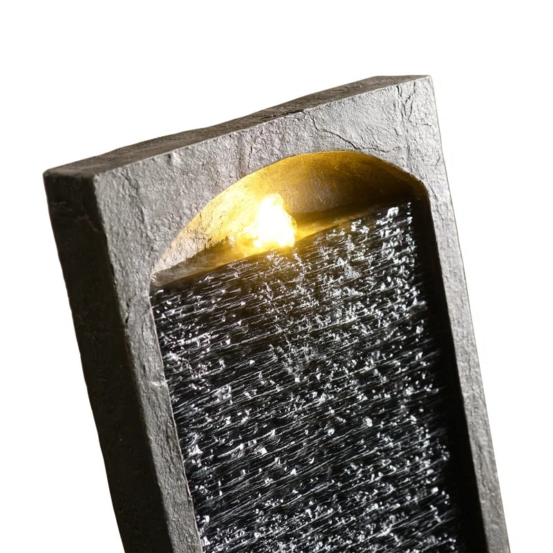 38.5" Modern Outdoor LED Waterfall Fountain