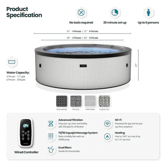 90 Jet 6 -Person round Hot Tub (Cover Included)