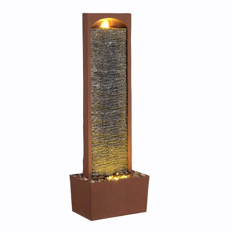 38.5" Modern Outdoor LED Waterfall Fountain