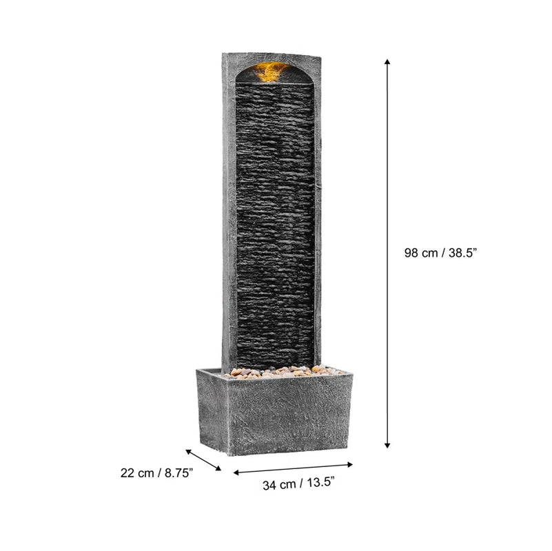 38.5" Modern Outdoor LED Waterfall Fountain