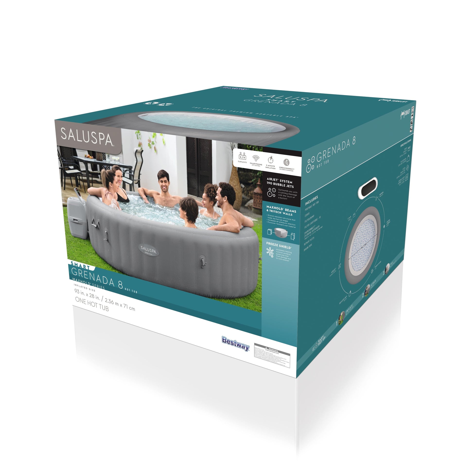 Grenada Airjet Inflatable Circle Hot Tub Spa 6-8 Person with Pump #P09146