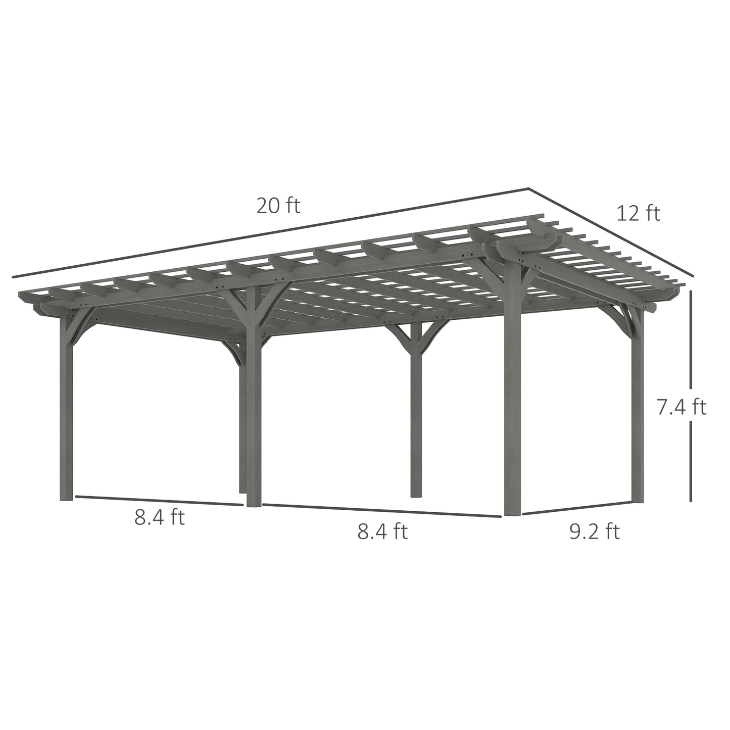 12' X 20' Wooden Pergola Grape Trellis, Outdoor Gazebo for Garden, Patio, Backyard, Deck, Gray